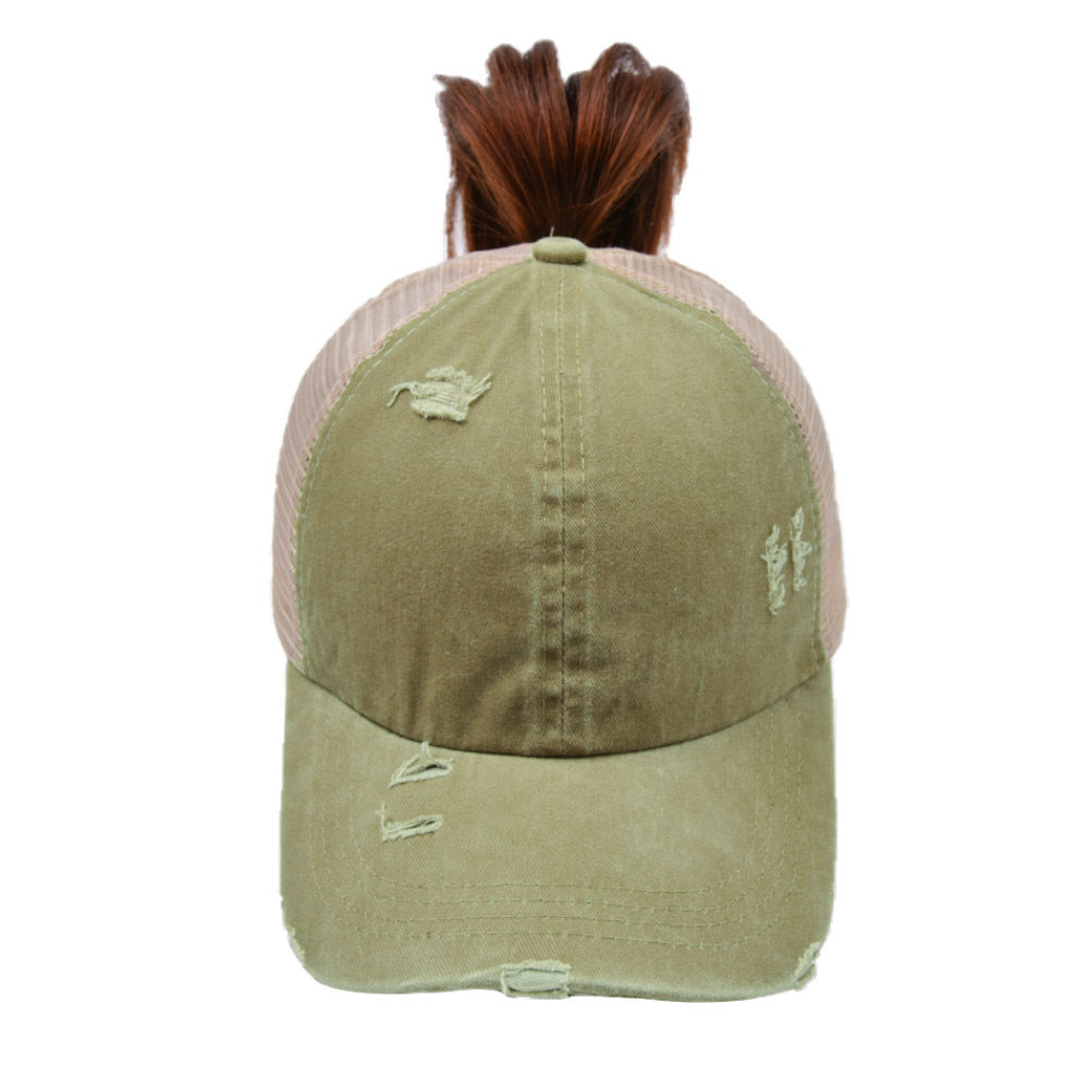 Wholesale Cotton Washed Cross Ponytail Baseball Cap